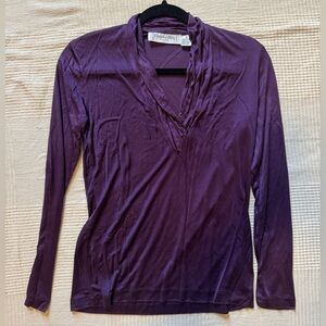Dior Vintage 70s Silk Long-Sleeve V-Neck Blouse - Deep Purple Size Small